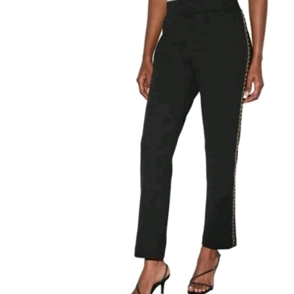 Elegant Black Women's Pants with Gold Accents